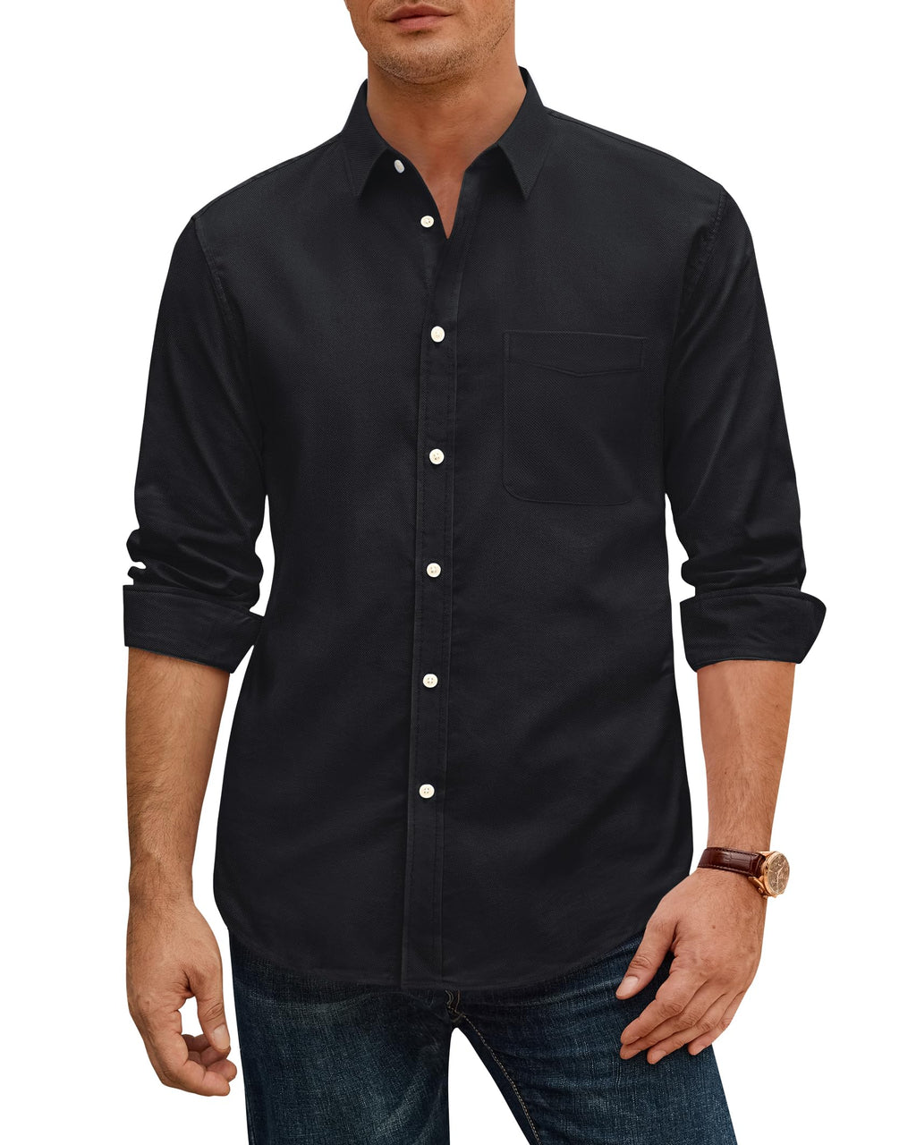 J.VER Oxford Shirts for Men Stretch Button Down Shirts Solid Casual Long Sleeve Dress Shirts with Pocket