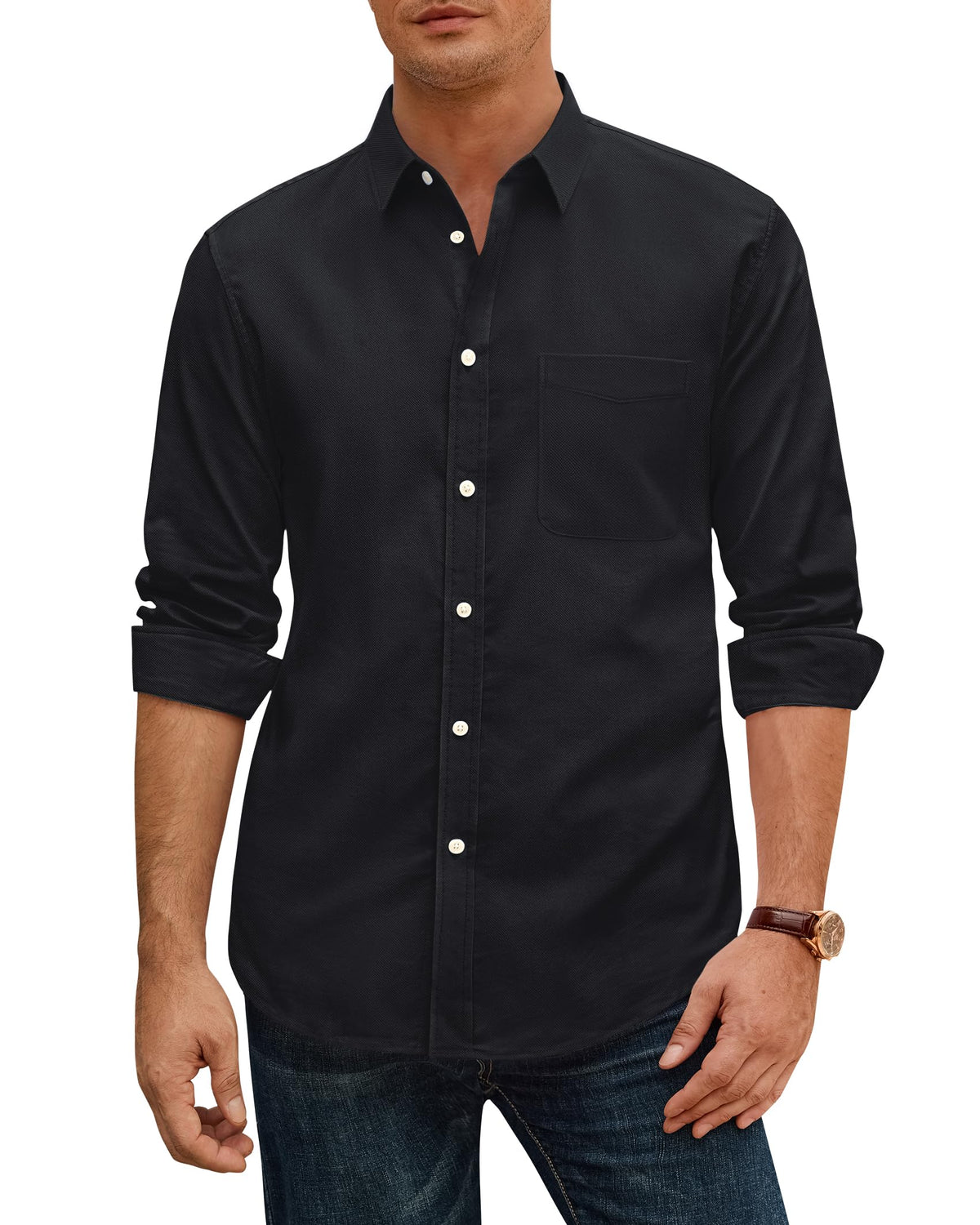 J.VER Oxford Shirts for Men Stretch Button Down Shirts Solid Casual Long Sleeve Dress Shirts with Pocket