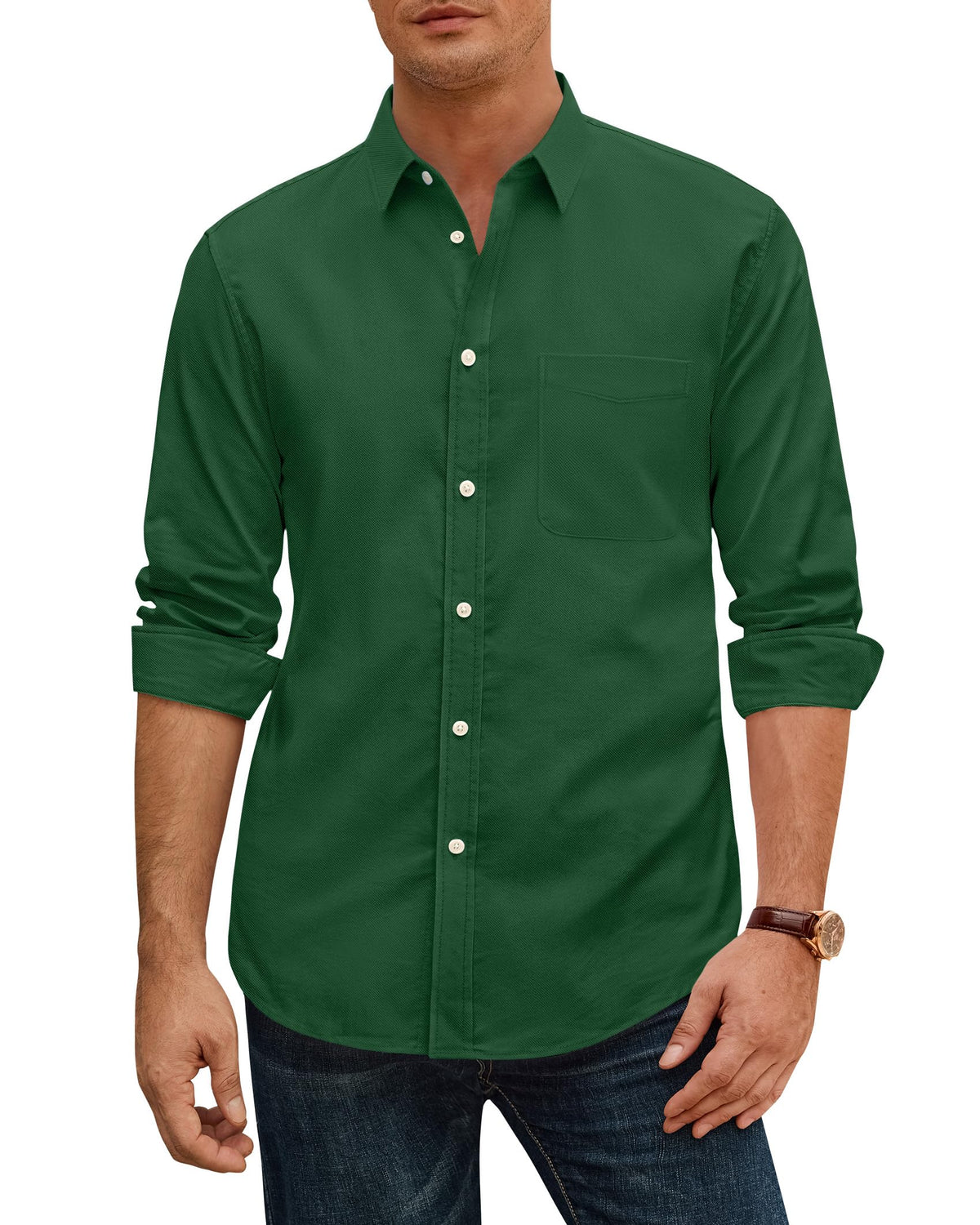 J.VER Oxford Shirts for Men Stretch Button Down Shirts Solid Casual Long Sleeve Dress Shirts with Pocket