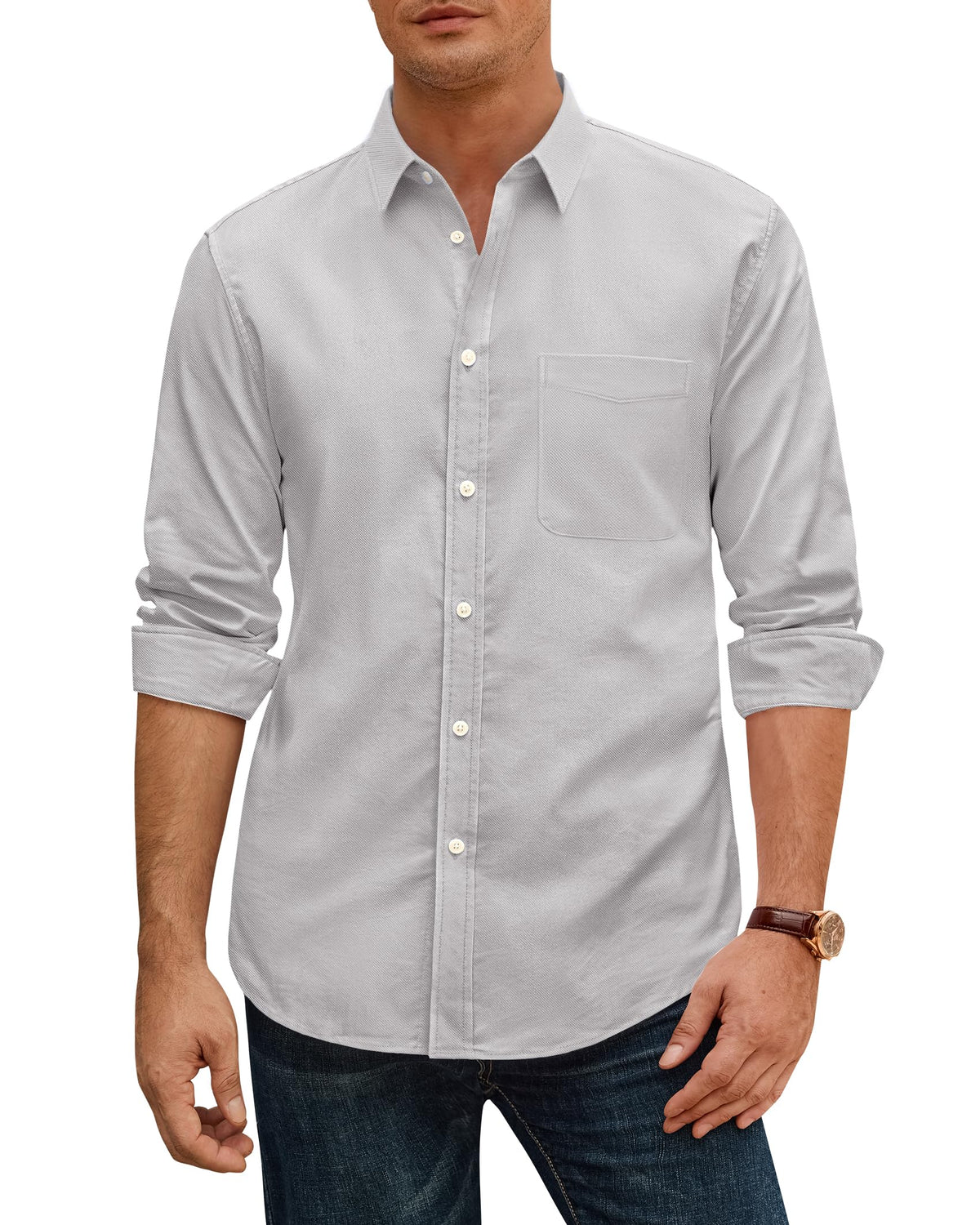 J.VER Oxford Shirts for Men Stretch Button Down Shirts Solid Casual Long Sleeve Dress Shirts with Pocket