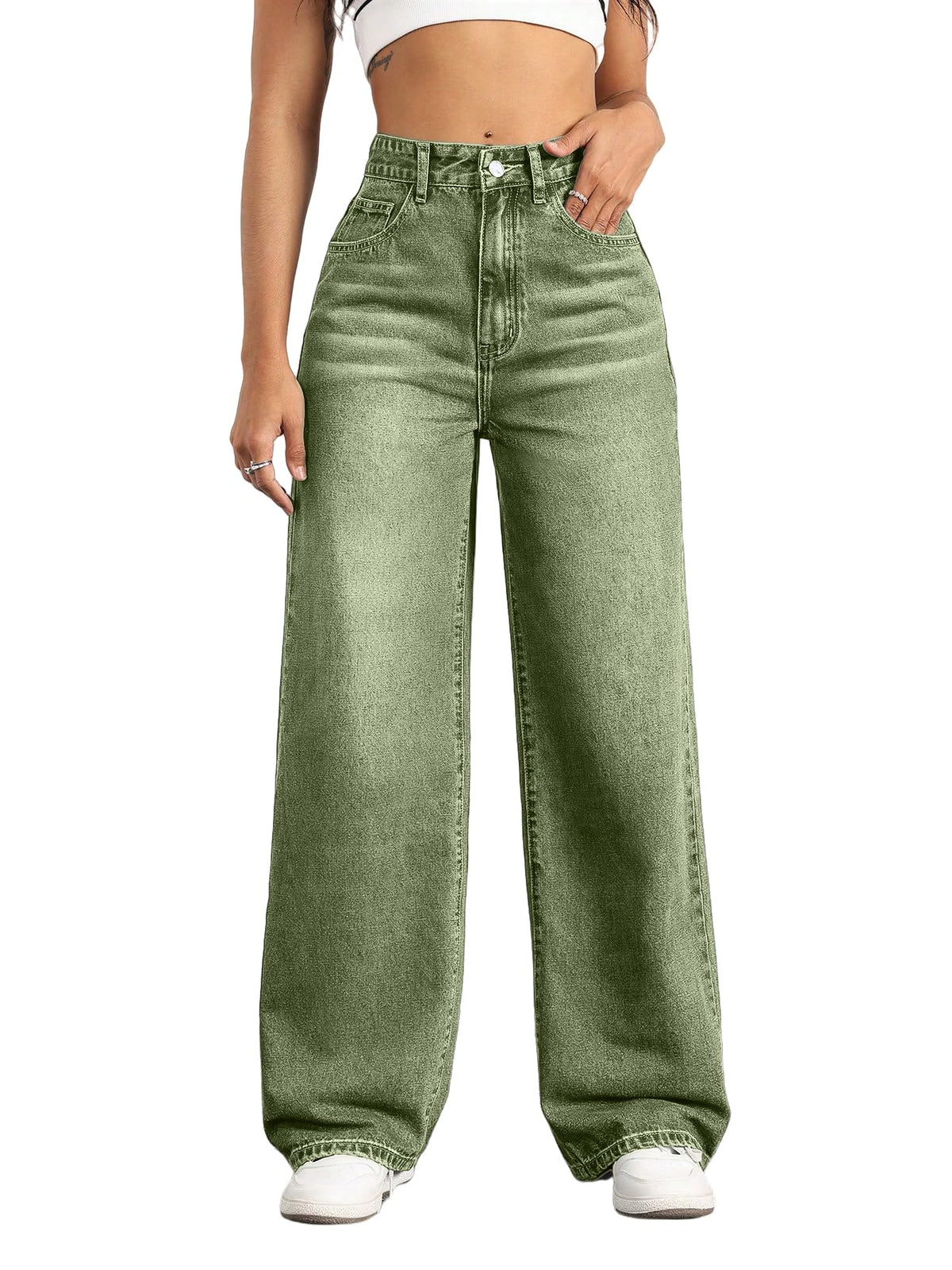 Mars Power Women's High-Waisted Wide-Leg Straight Jeans