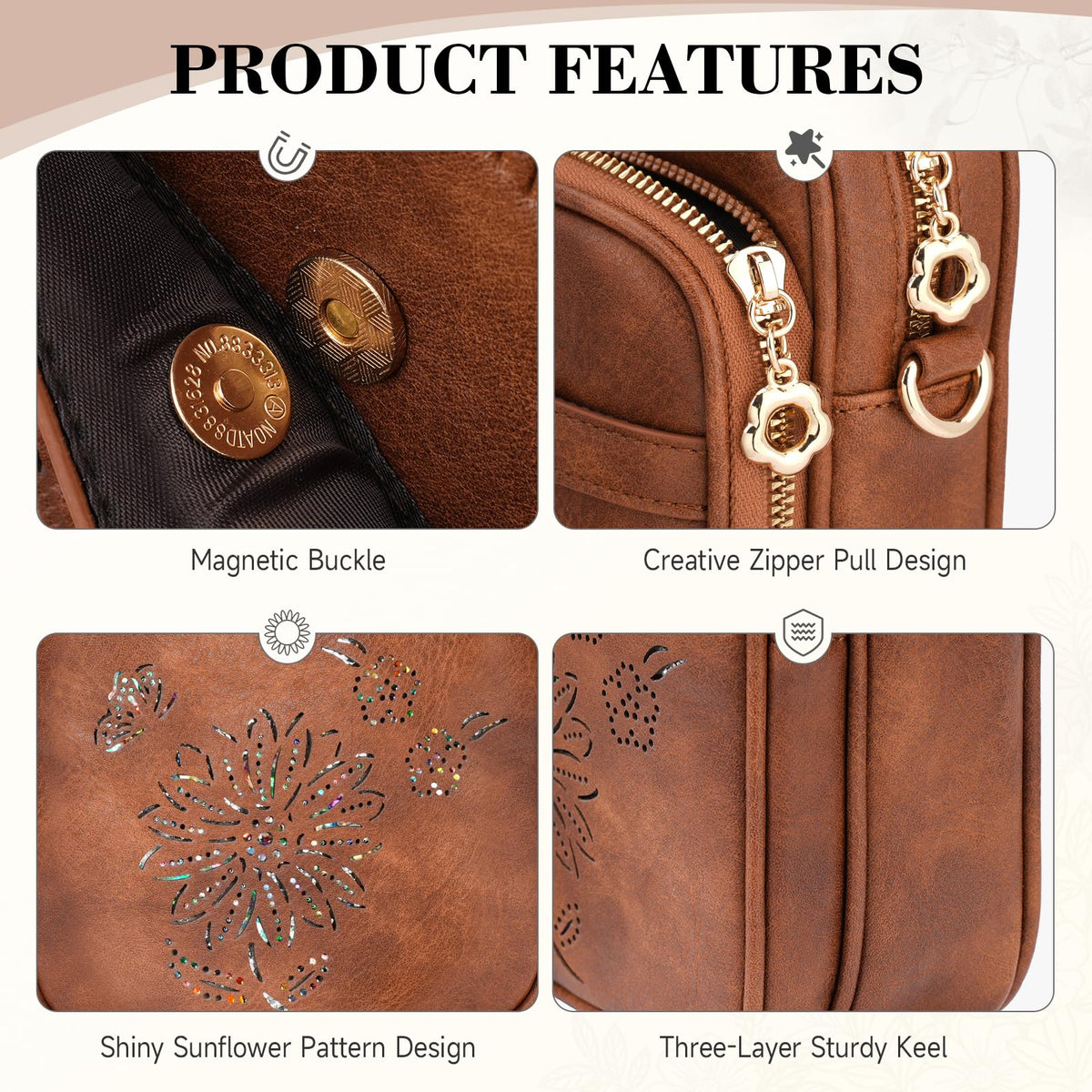 HAYRVANE Small Crossbody Bags for Women, RFID Phone Purse with Card Slots, Triple Compartments Lightweight Shoulder Bag