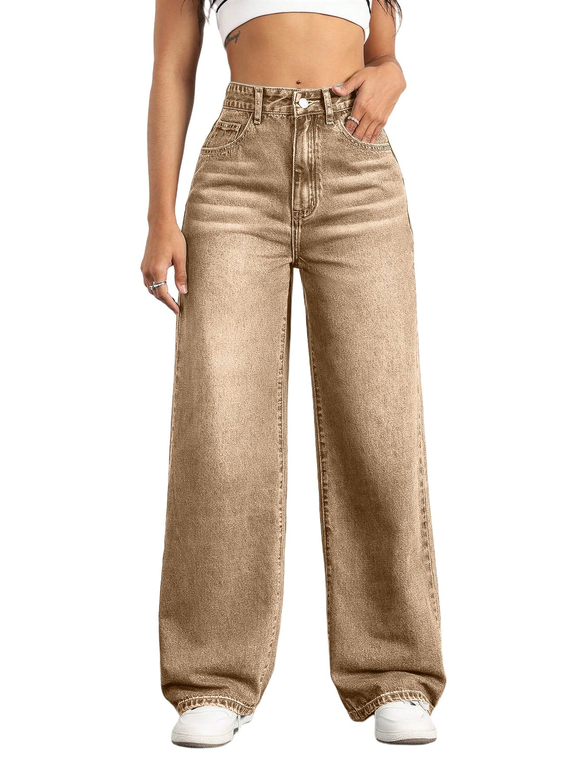 Mars Power Women's High-Waisted Wide-Leg Straight Jeans