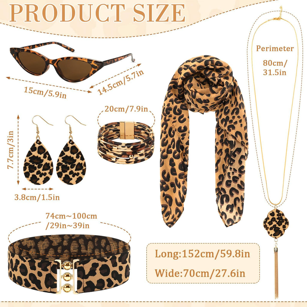 DTOFOOT 6 Pcs Leopard Print Accessories Set, Cheetah Jewelry Gift for Women