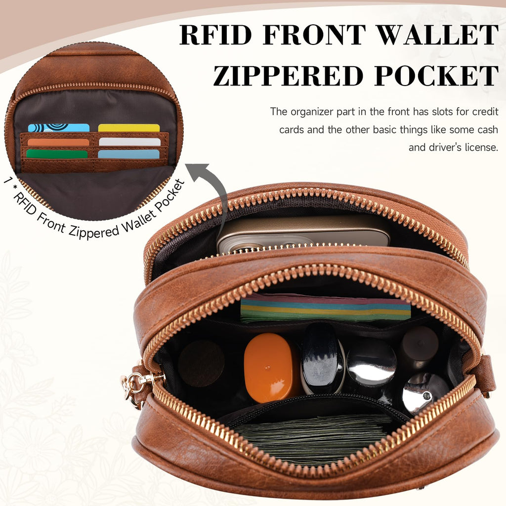 HAYRVANE Small Crossbody Bags for Women, RFID Phone Purse with Card Slots, Triple Compartments Lightweight Shoulder Bag