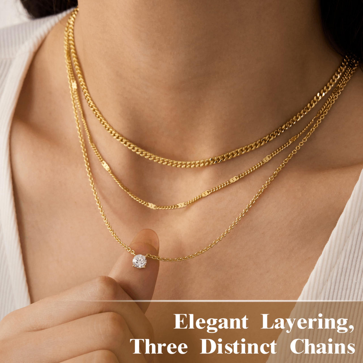WomenGifts Layered Gold Necklaces for Women, 14K Gold Sterling Silver Plated Dainty Pendant Necklace Set Non Tarnish, Chunky Stackable Cuban Chain Choker, Trendy Birthstone Vacation Jewelry Gift