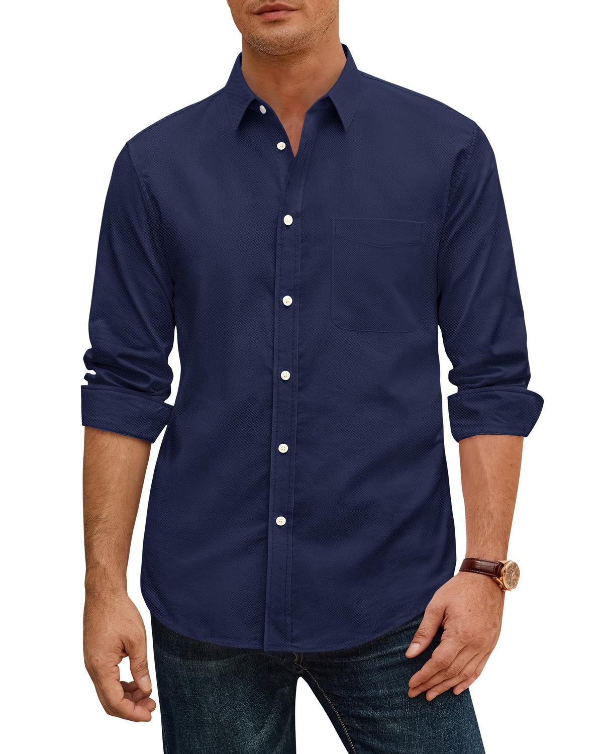 J.VER Oxford Shirts for Men Stretch Button Down Shirts Solid Casual Long Sleeve Dress Shirts with Pocket