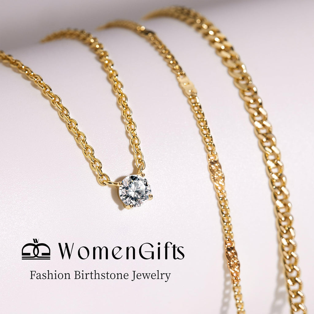 WomenGifts Layered Gold Necklaces for Women, 14K Gold Sterling Silver Plated Dainty Pendant Necklace Set Non Tarnish, Chunky Stackable Cuban Chain Choker, Trendy Birthstone Vacation Jewelry Gift