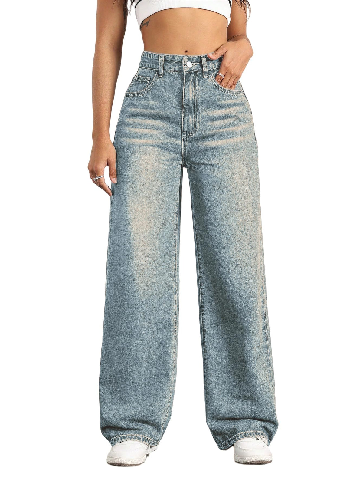 Mars Power Women's High-Waisted Wide-Leg Straight Jeans