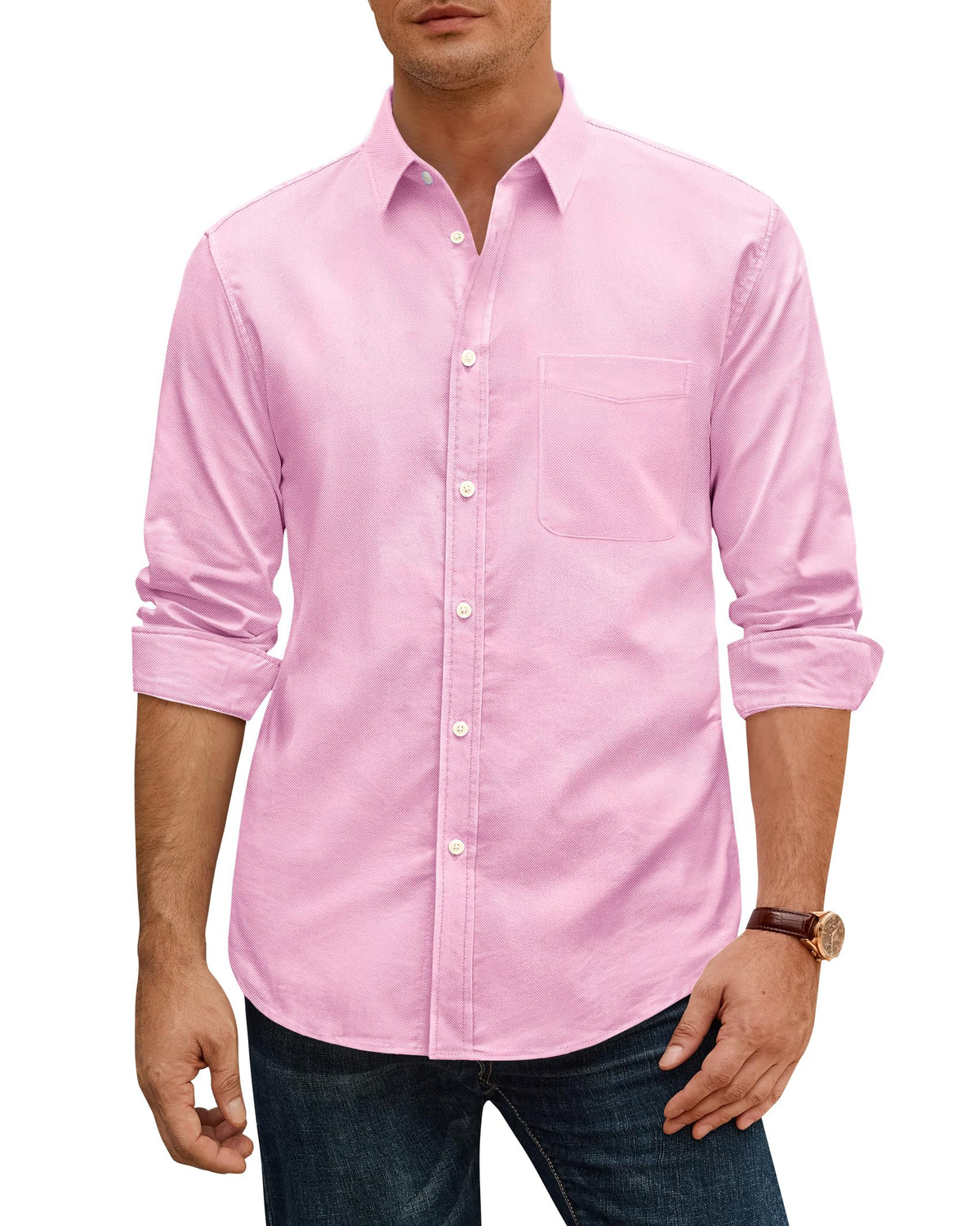J.VER Oxford Shirts for Men Stretch Button Down Shirts Solid Casual Long Sleeve Dress Shirts with Pocket
