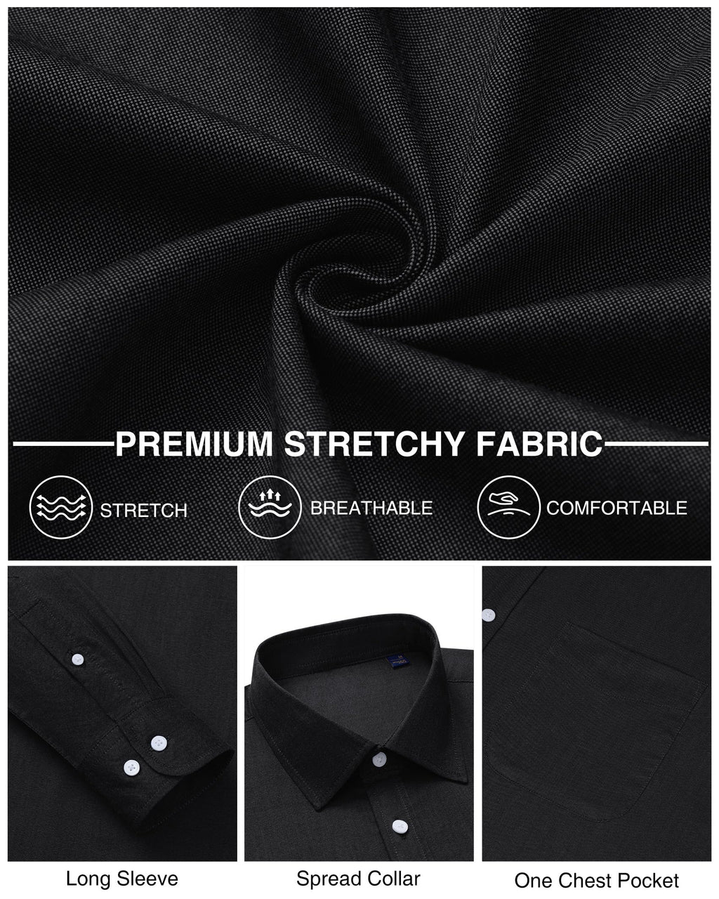 J.VER Oxford Shirts for Men Stretch Button Down Shirts Solid Casual Long Sleeve Dress Shirts with Pocket