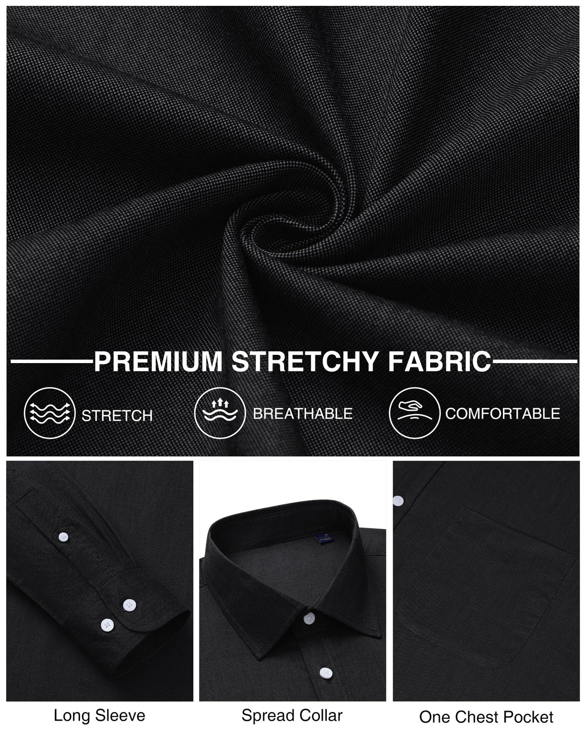J.VER Oxford Shirts for Men Stretch Button Down Shirts Solid Casual Long Sleeve Dress Shirts with Pocket
